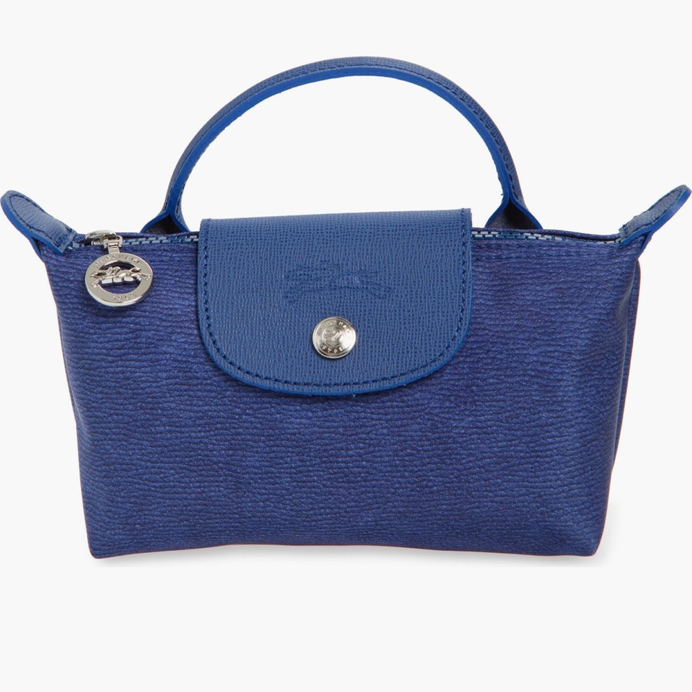 LONGCHAMP Le Pliage Mini Handbag Purse Cosmetics Case Denim Blue NWT $130